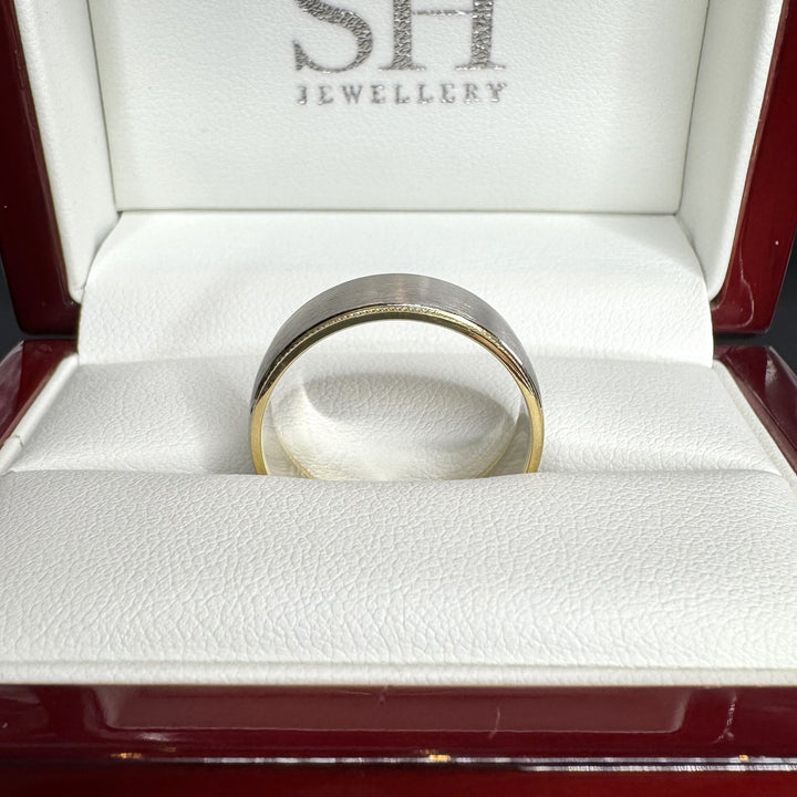 Men's Two Tone Wedding Ring with Milgrain Edge (7mm) - W1159