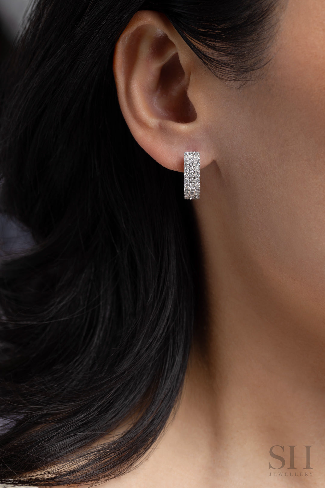 Triple Row Pavé Hoop Diamond Earrings (5.5mm) - W1271