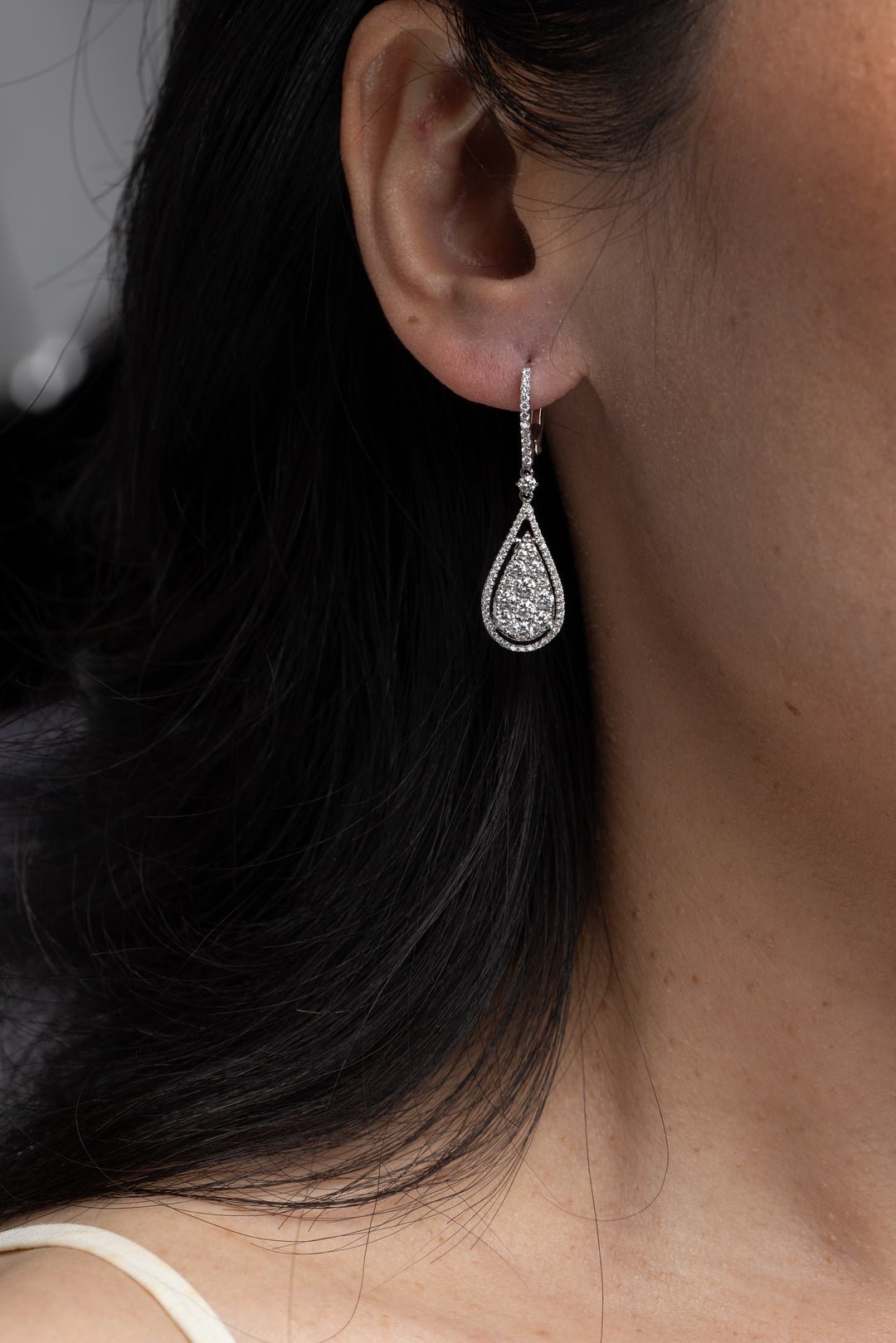 Bright Pear Drops with Slim Pavé Hoops - W1287