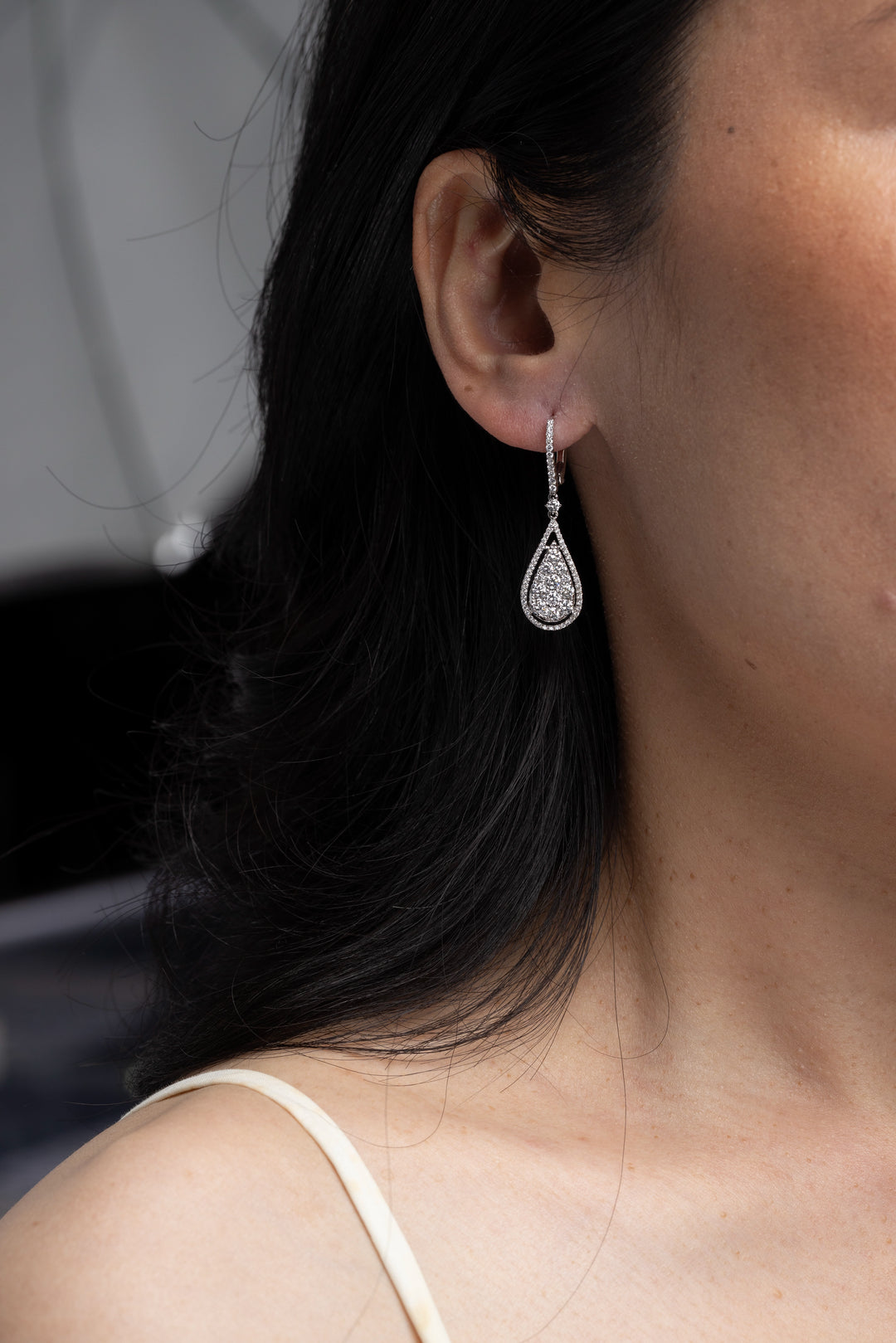 Bright Pear Drops with Slim Pavé Hoops - W1287