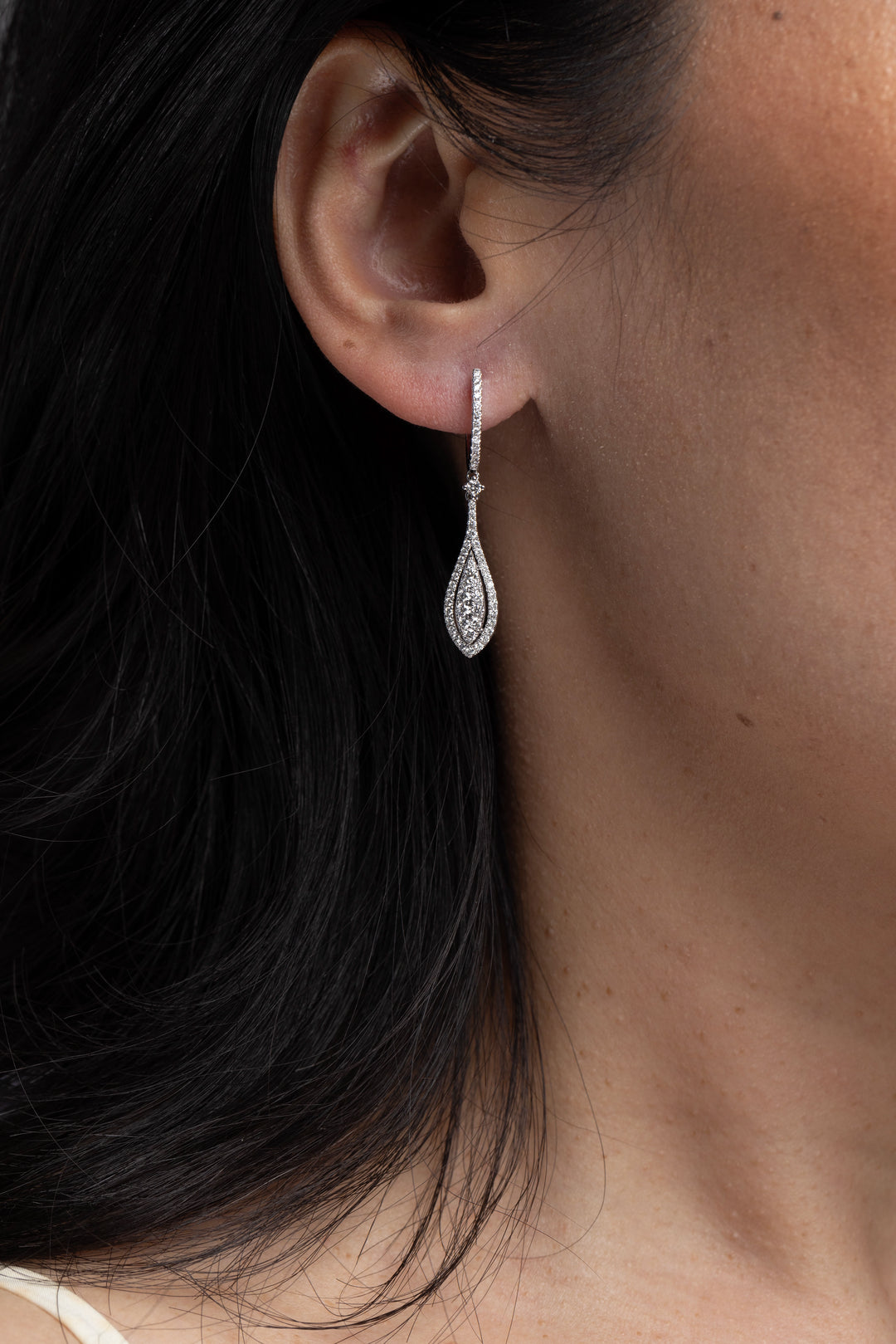 Slim Pear Drops with Pavé Hoops - W1288