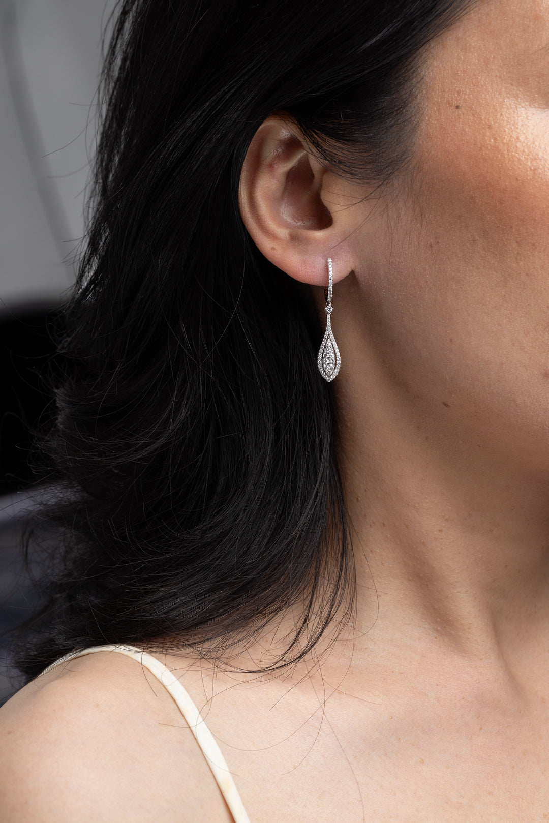 Slim Pear Drops with Pavé Hoops - W1288