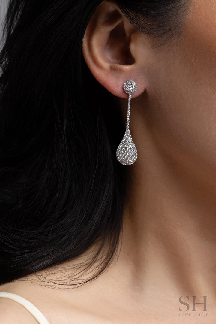 Suspended Pear Drop Diamond Earrings - W1289