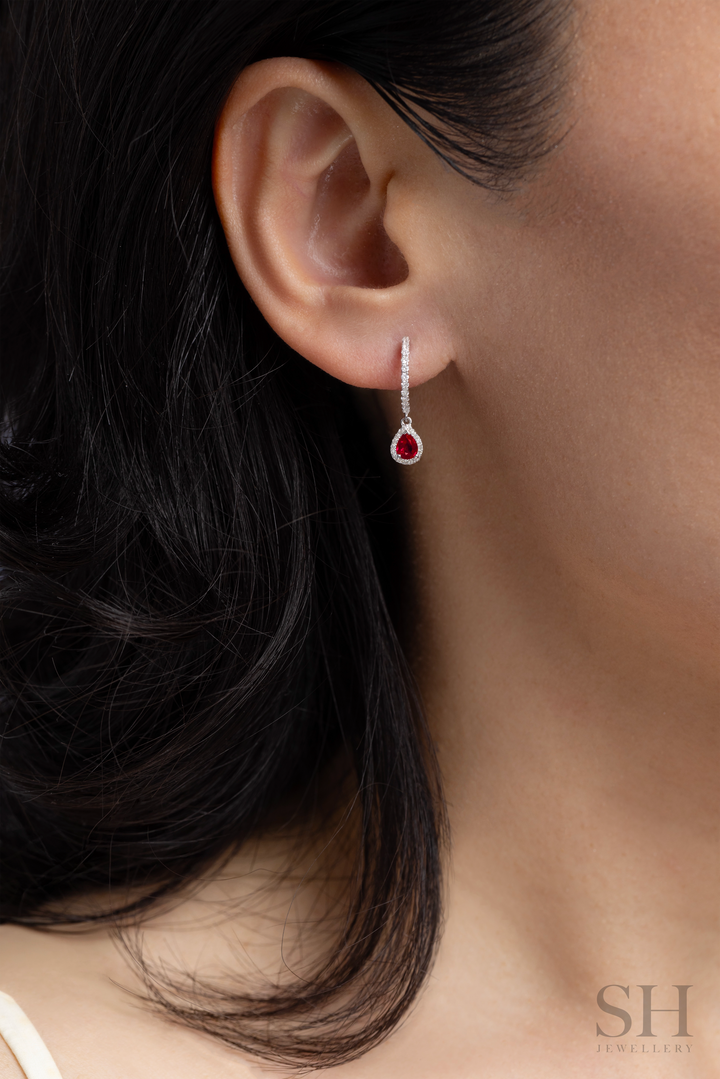 Minimalistic Ruby Pear Drop Earrings - W1332