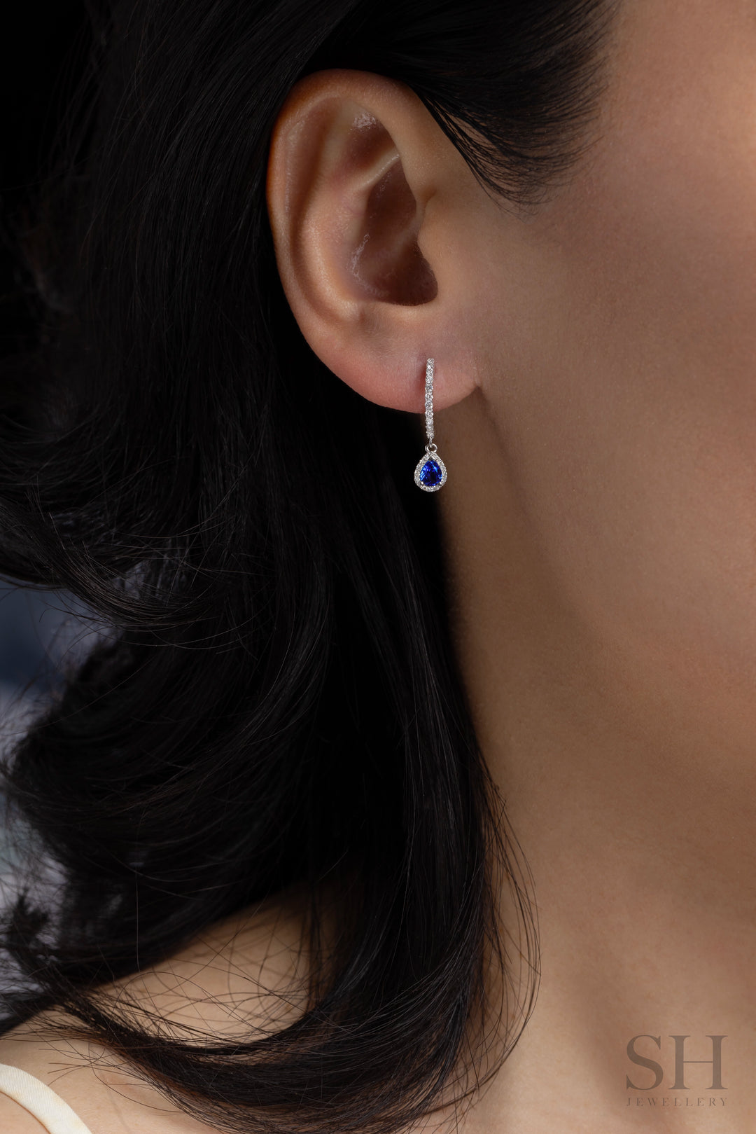 Minimalistic Sapphire Pear Drop Earrings - W1336