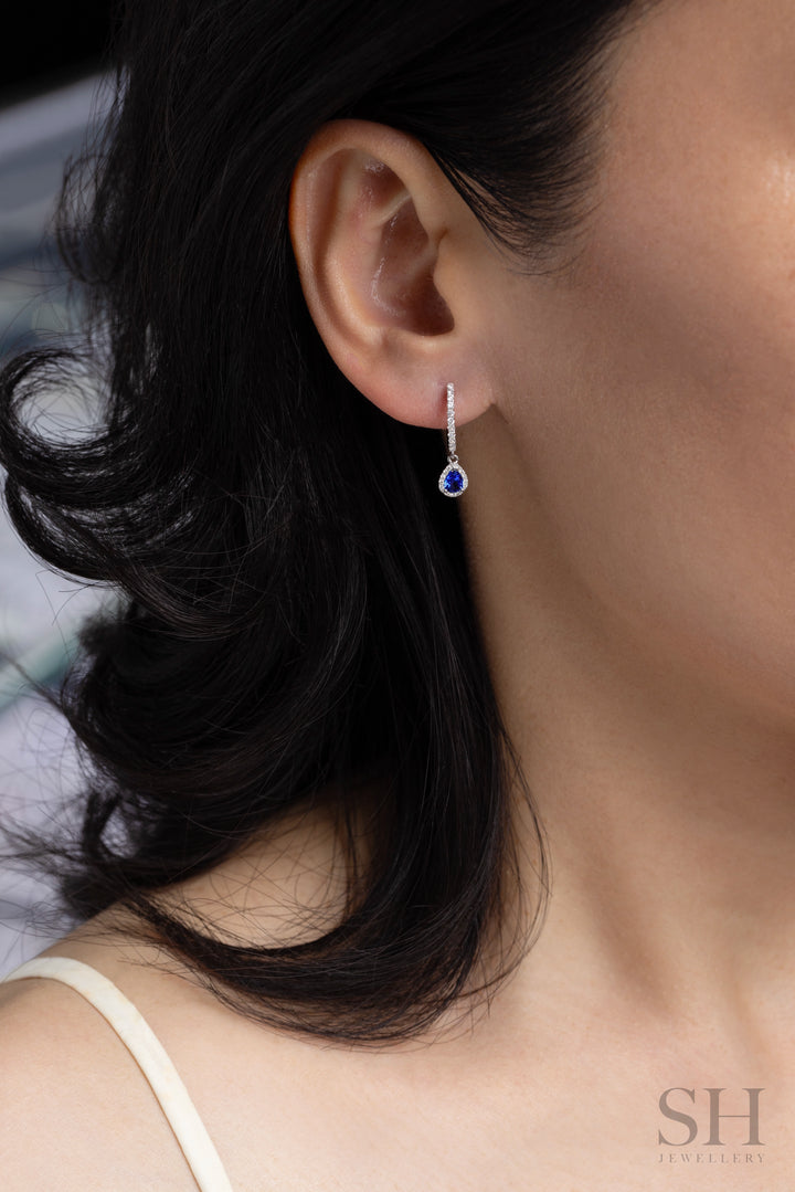 Minimalistic Sapphire Pear Drop Earrings - W1336