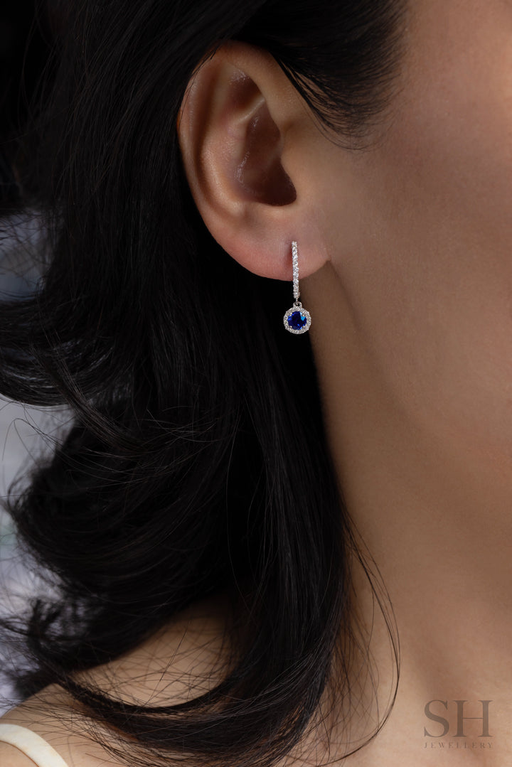 Minimalistic Sapphire Round Drop Earrings - W1337