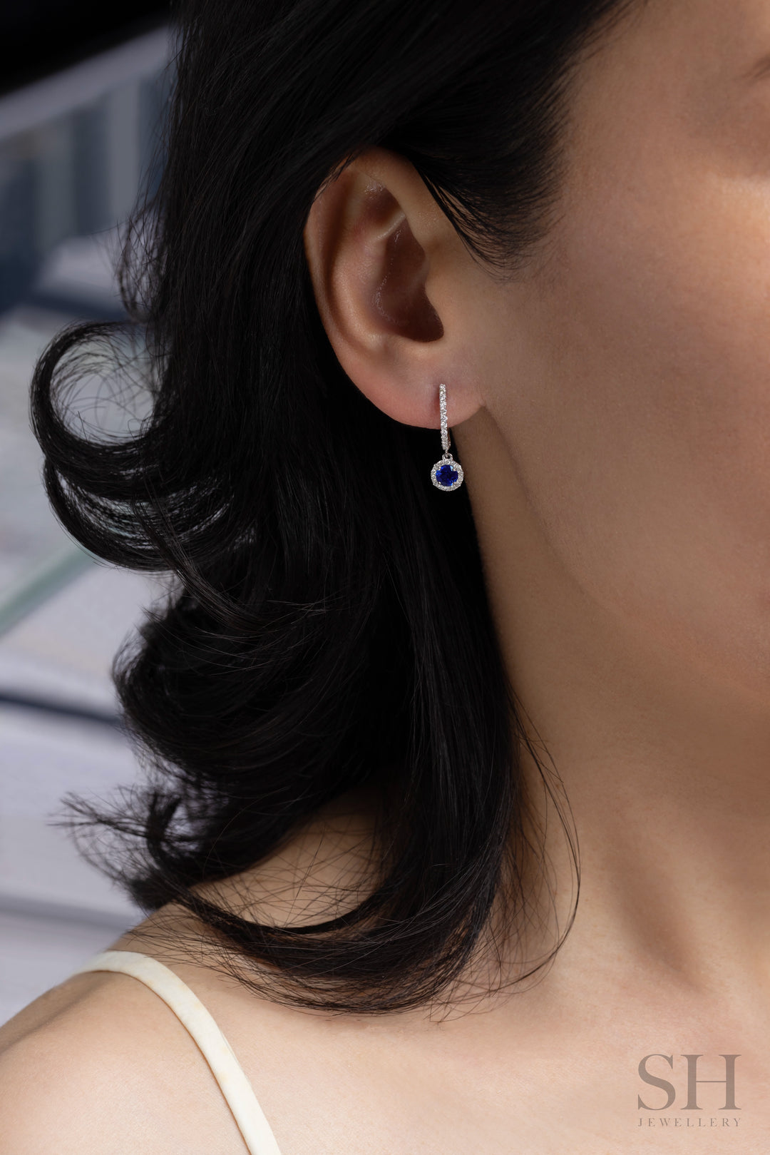 Minimalistic Sapphire Round Drop Earrings - W1337