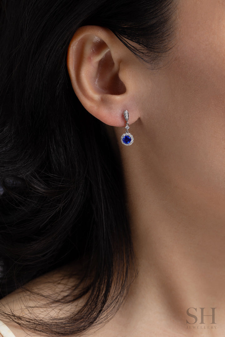 Grace Round Sapphire Drop Earrings - W1339