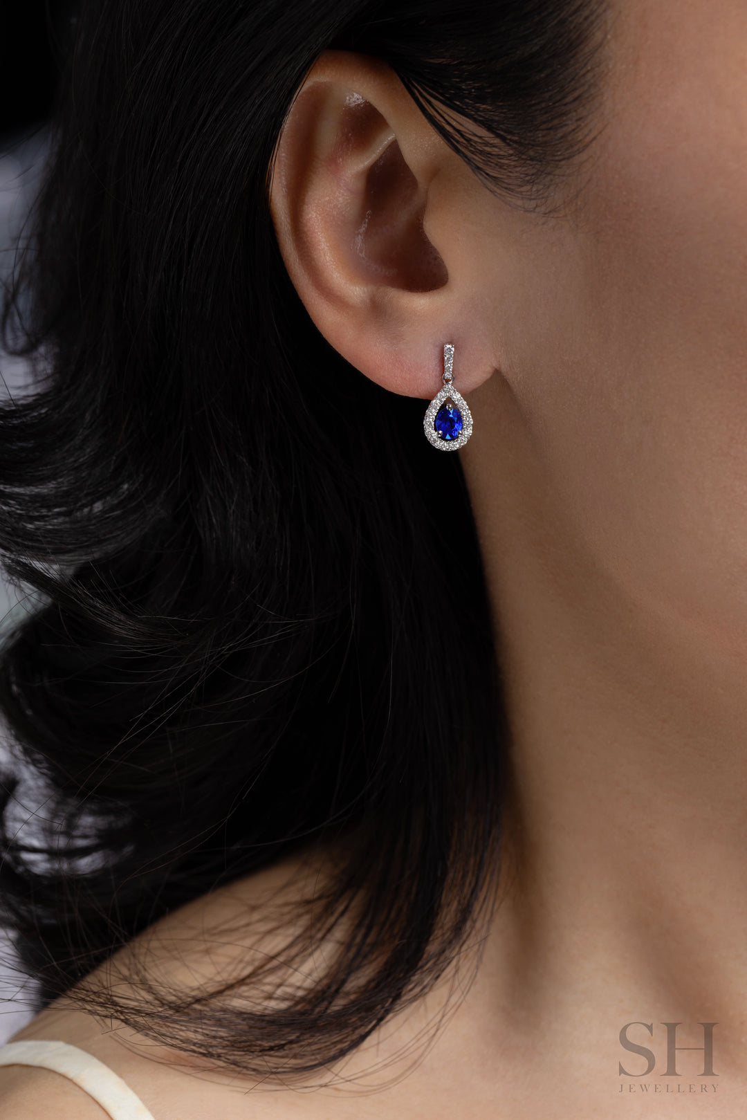 Luminous Pear Sapphire Drop Earrings - W1340