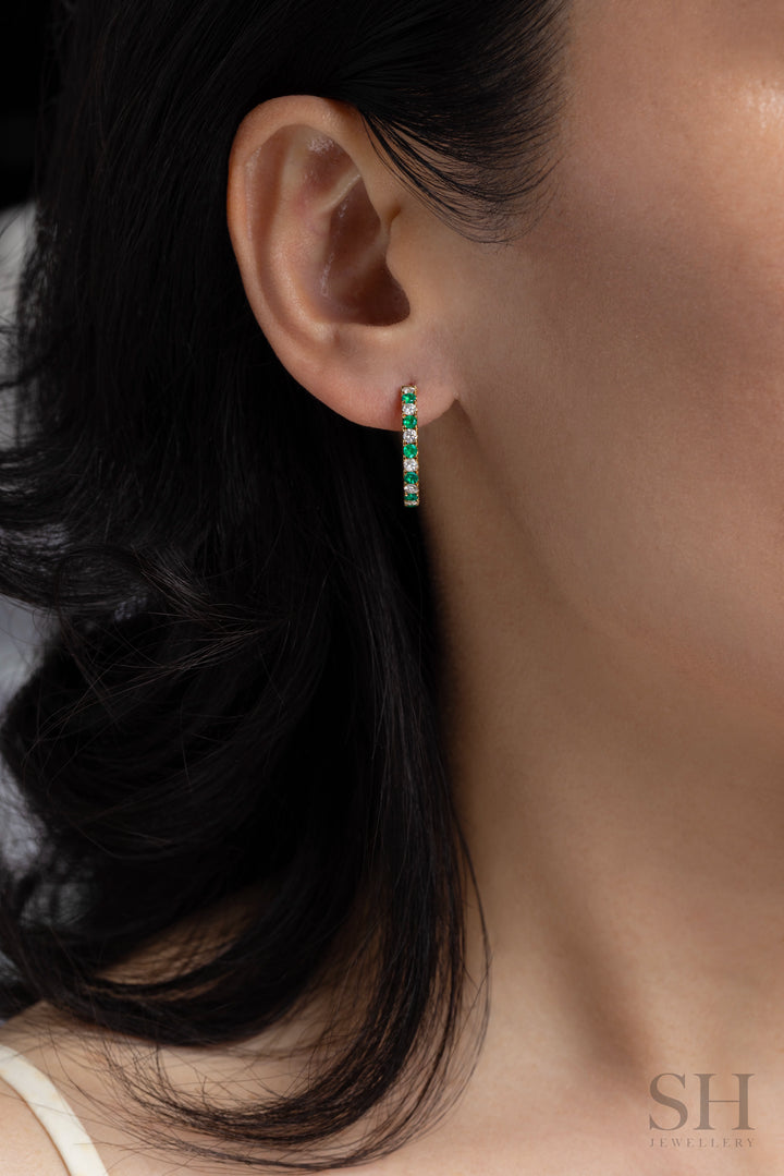 Classic Emerald and Diamond Hoops (2.5mm) - W1349