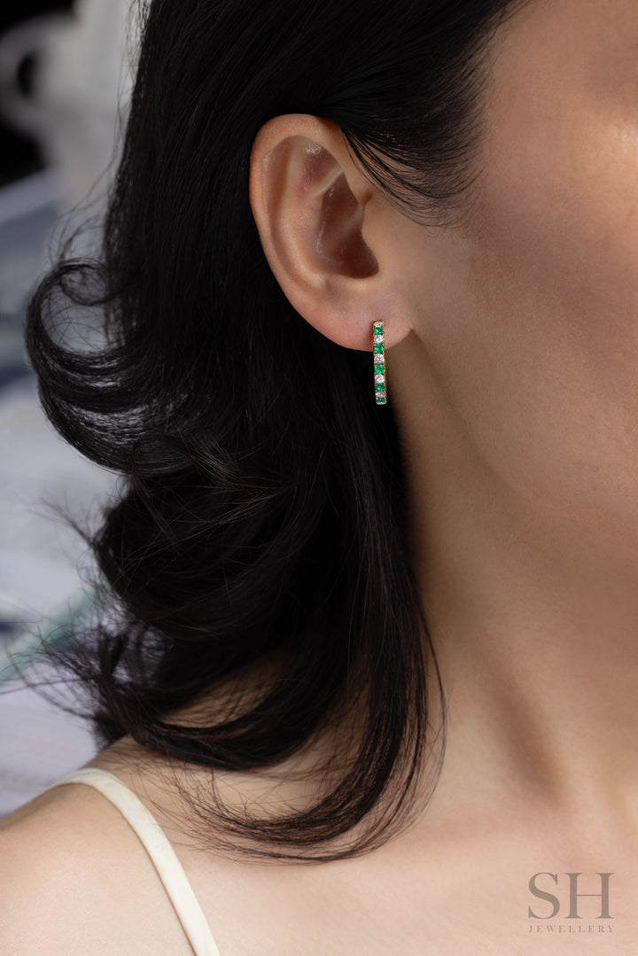 Classic Emerald and Diamond Hoops (2.5mm) - W1349