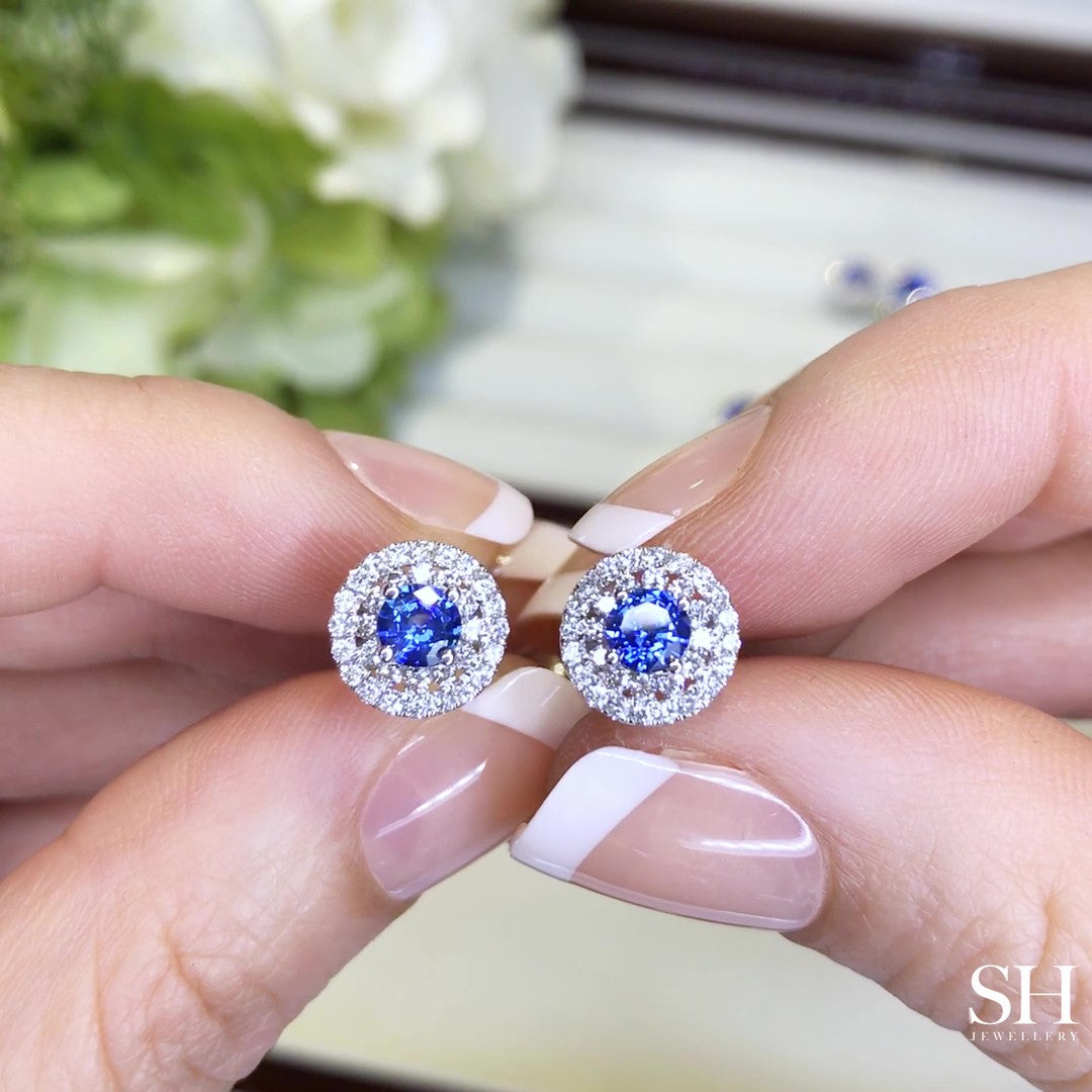 Sapphire double circular halo earrings - W0850