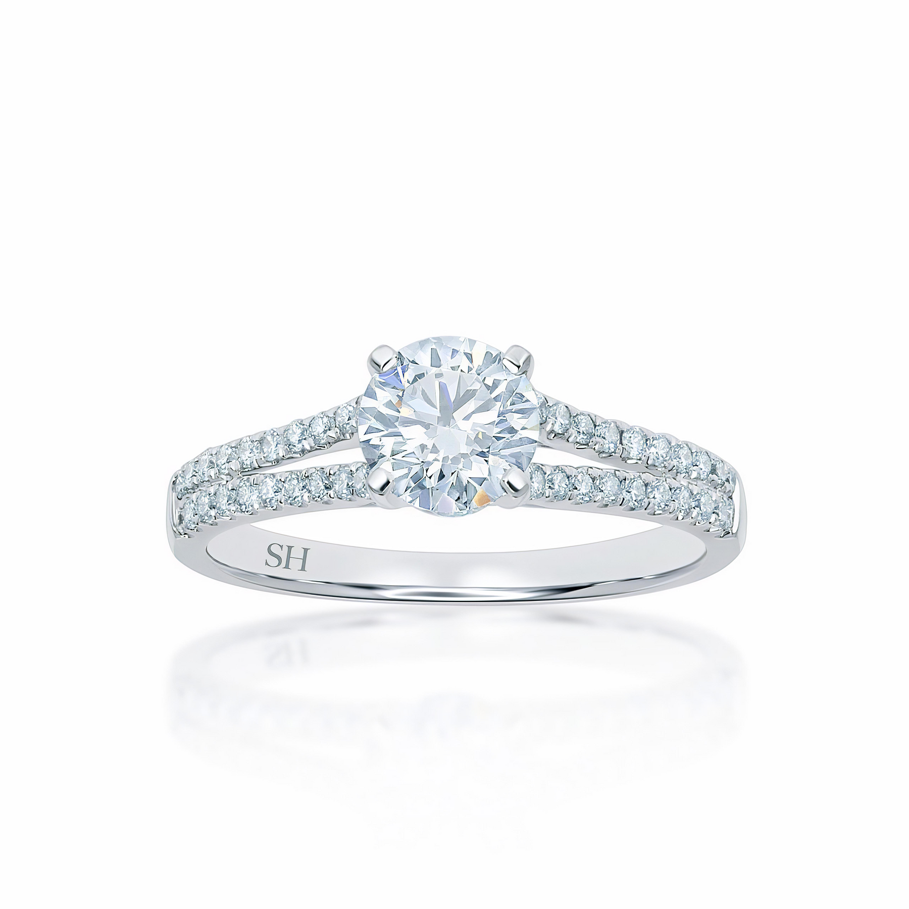 Classic 4-Claw Diamond Engagement Ring - Split Pavé-Set Band | SH Jewellery