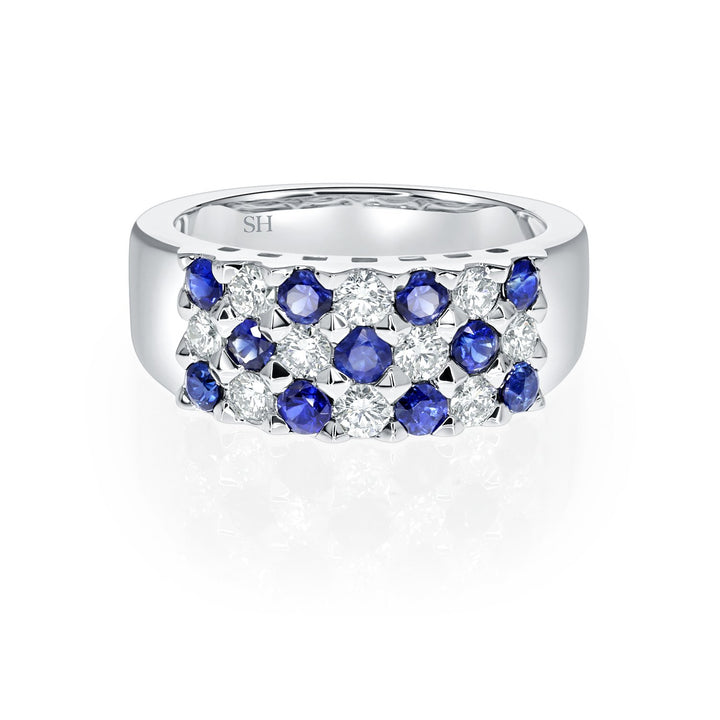 Sapphire and diamond grid ring - W0426