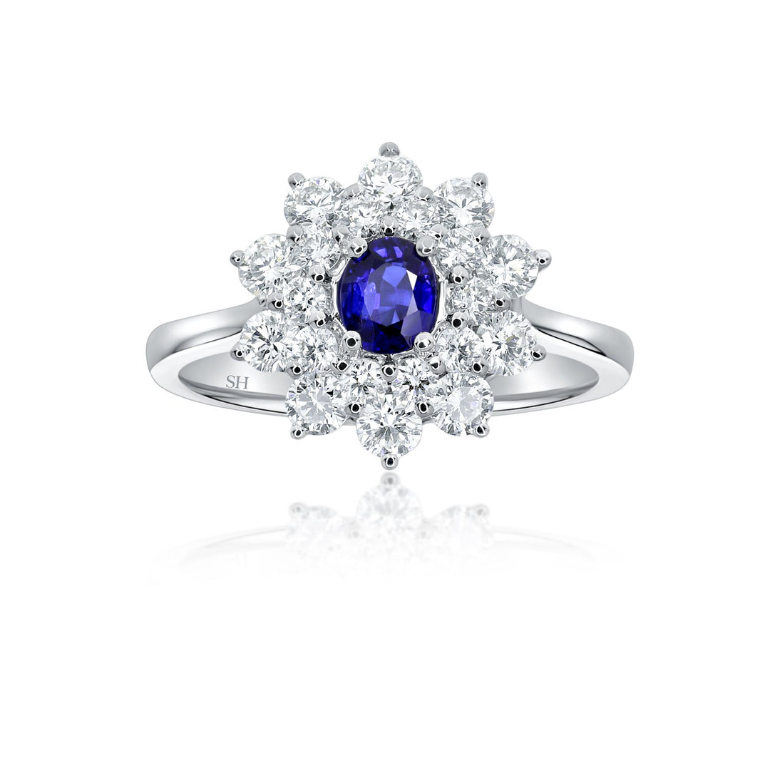 Floral layer sapphire diamond ring - W0428