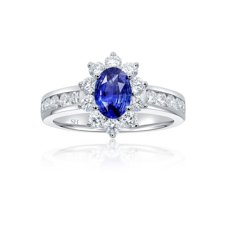 Classic Sapphire Halo Ring with Channel-Set Band - W0429