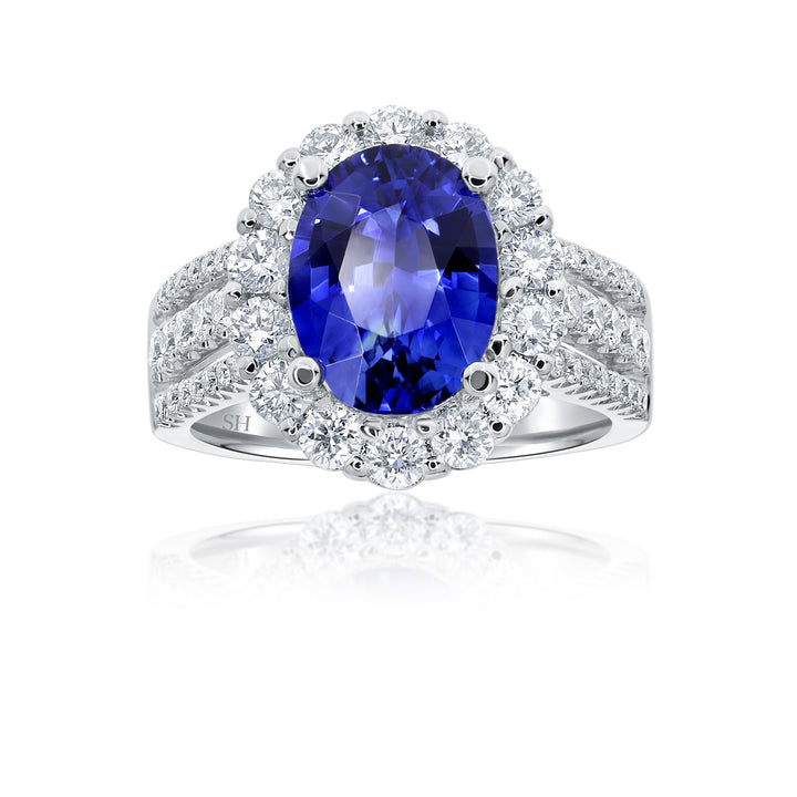 Vast blue sapphire ring with tri-band - W0434