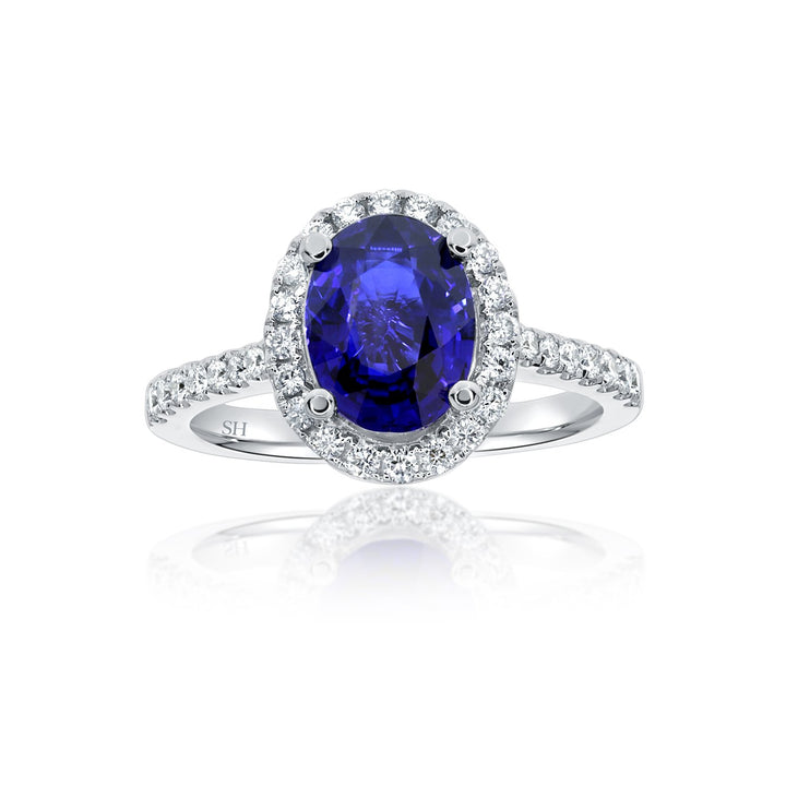 Timeless Sapphire Halo Ring with Slim Band - W0436