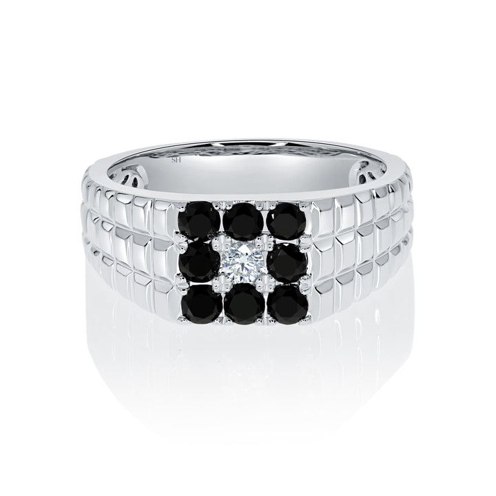 Lattice Men's Ring with Black Diamonds - W0546