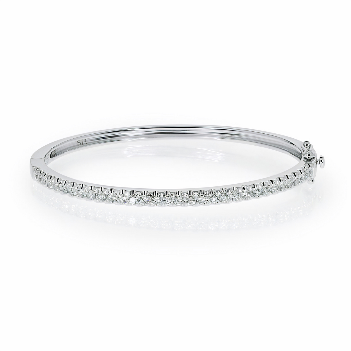 18kt gold Pave set diamond tennis bangle (3mm) | SH Jewellery