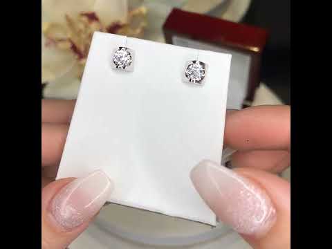 Geometric 2-Claw Solitaire Diamond Stud Earrings - W0653