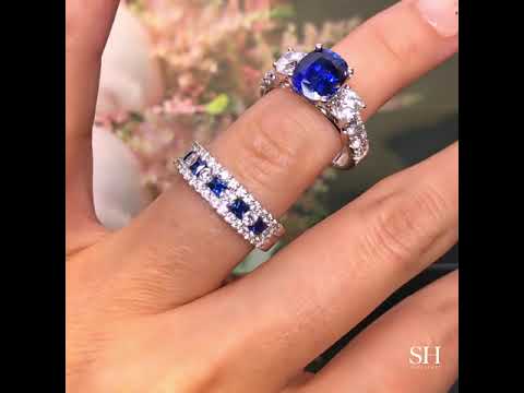 Sapphire and diamond Princess Cut 3-row band (slim) - W0418