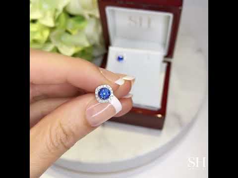 Cushion-shaped Halo Sapphire and Diamond Earrings