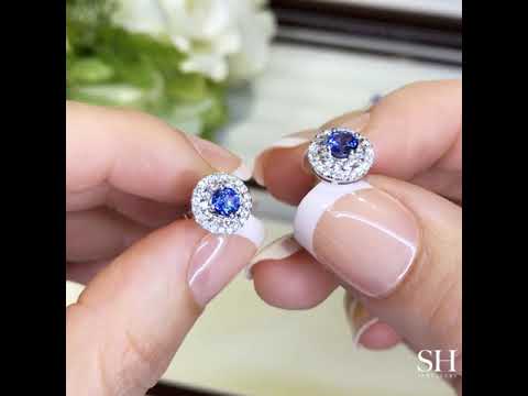 Sapphire double circular halo earrings - W0850