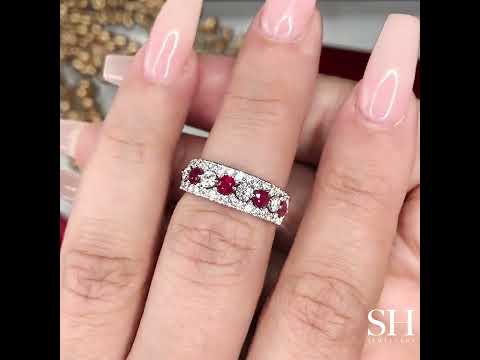 Brilliant-Cut Ruby Steps with Pavé-Set Trim WG 6.5mm - W0830