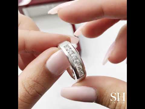 Medium width channel set diamond band with satin finish (6mm) - W0396